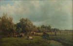 Lot 21: 19th C. Oil on Canvas Landscape with Cows Signed Willem Vester