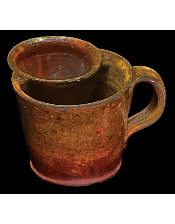 Lot 115B: 19th C. New England Redware Shaving Mug
