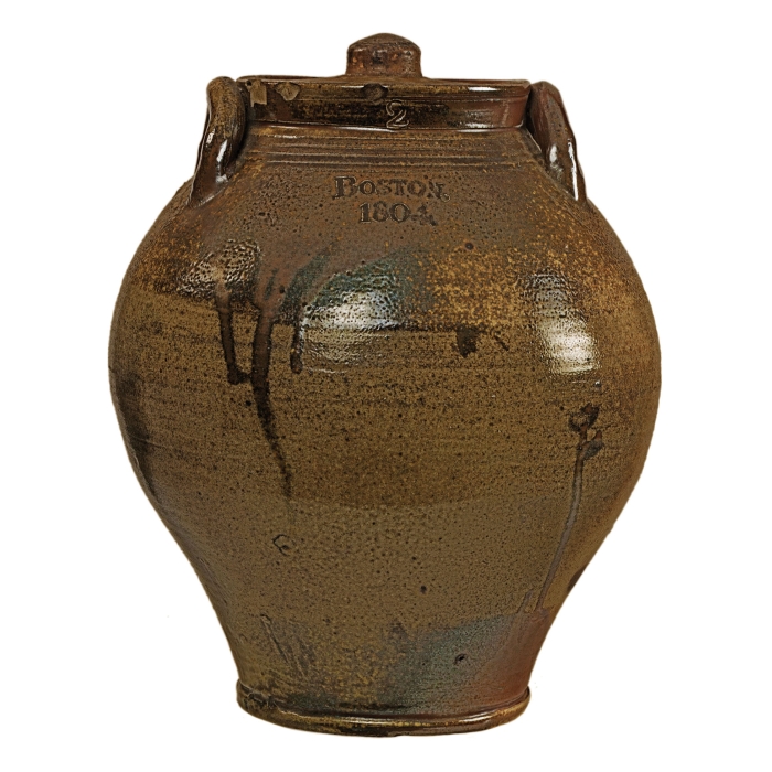 Lot 115: Early 19th C. Ovoid Shaped Stoneware Crock