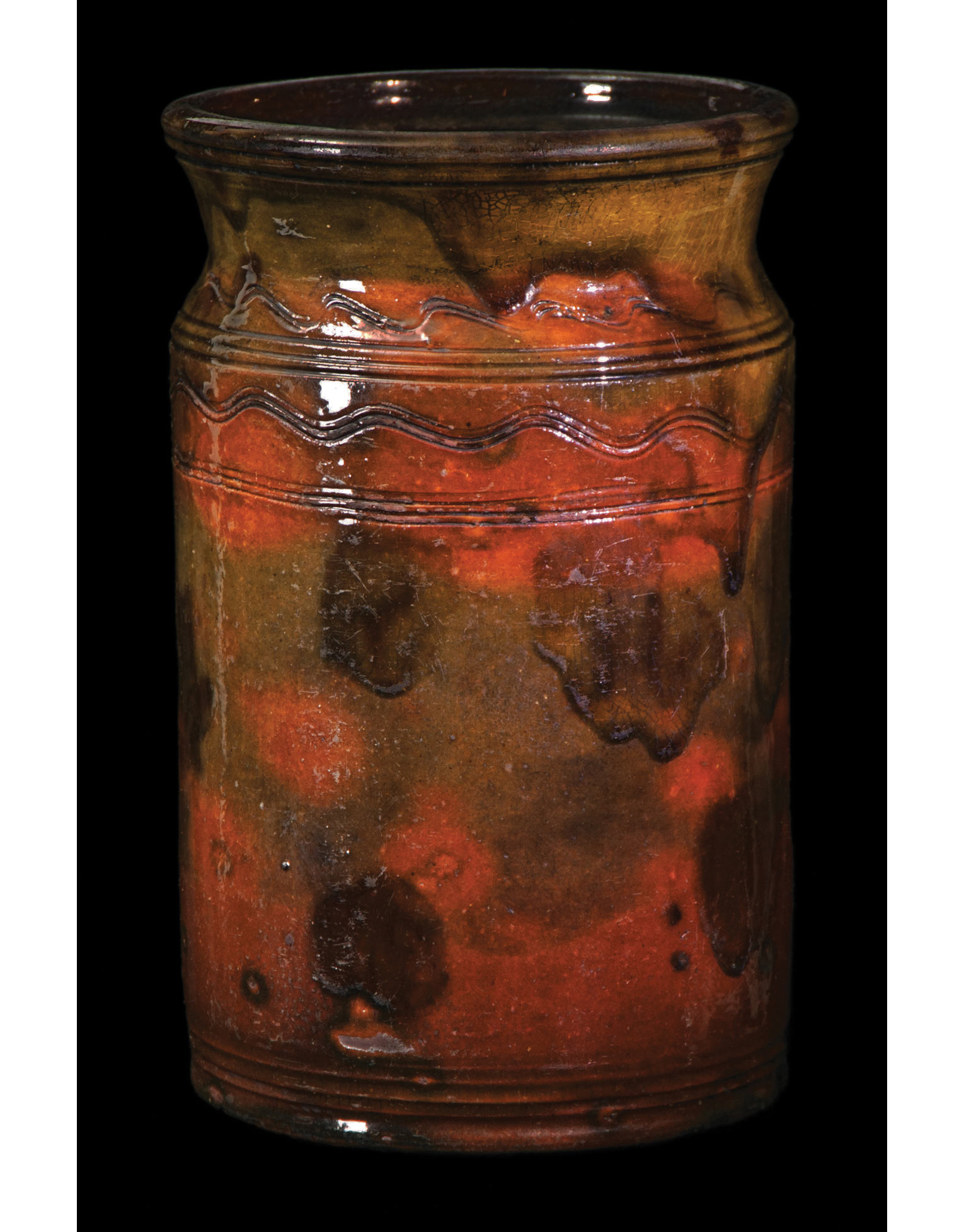 Lot 23C: Tall Cylindrical New England Redware Pot