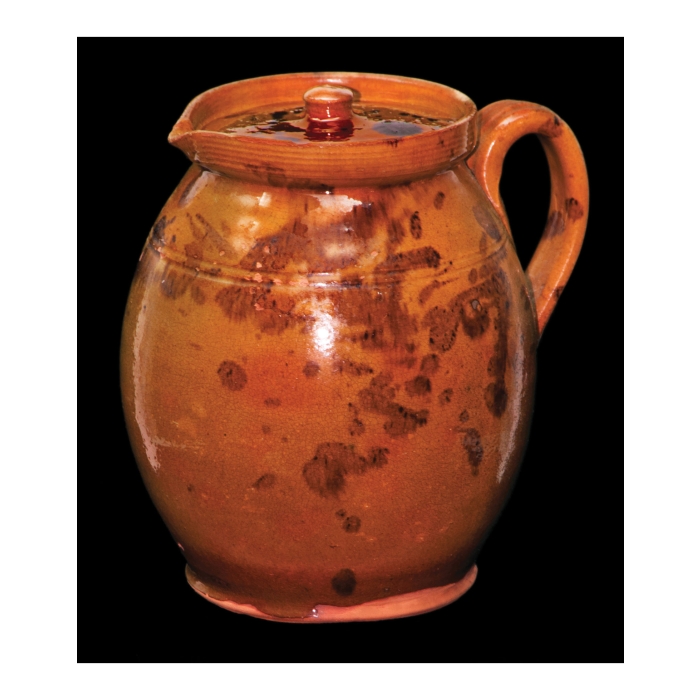 Lot 9C: Very Fine New England Redware Covered Pitcher