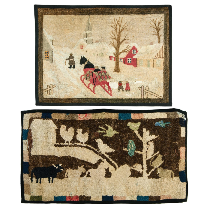 Lot 137: Two Small Pictoral Hooked Scatter Rugs