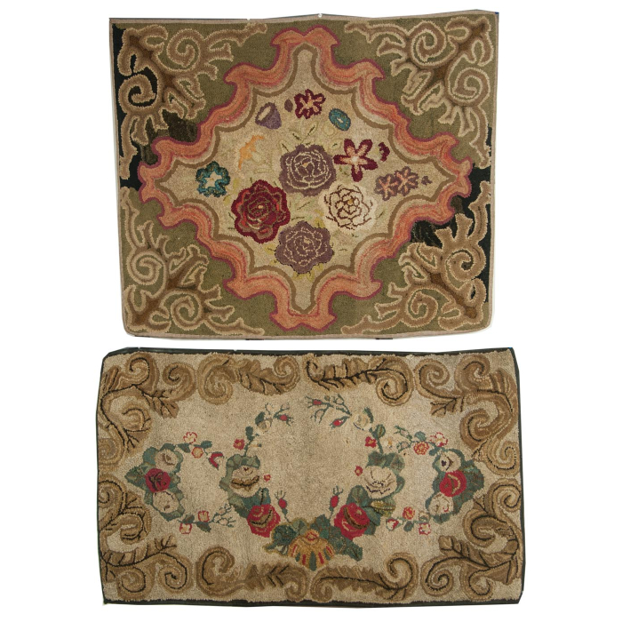 Lot 138: Two Floral Hooked Scatter Rugs
