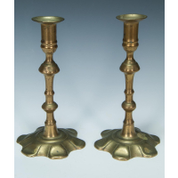 Lot 16: Pair of 18th c. Brass Candlesticks