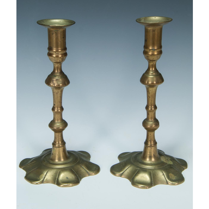 Lot 16: Pair of 18th c. Brass Candlesticks