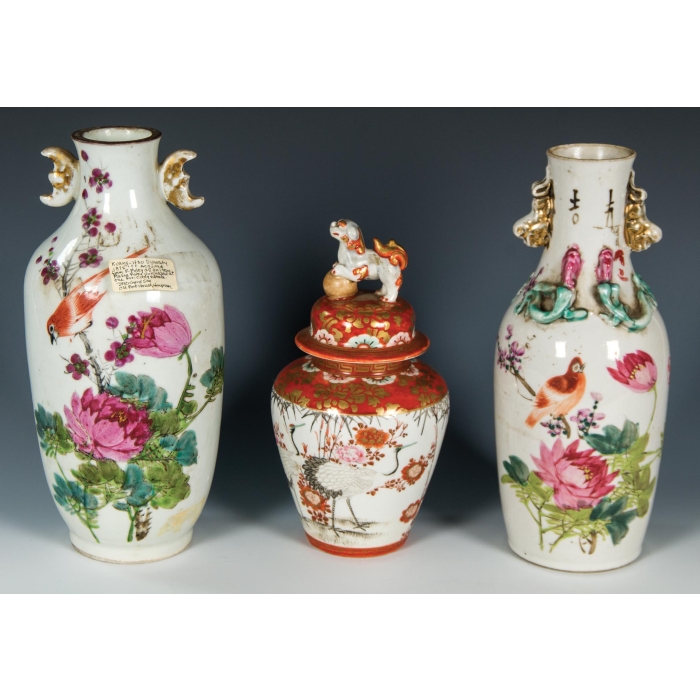Lot 238B: Two 19th c. Glazed Asian Stoneware Vases
