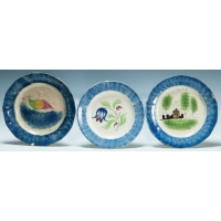 Lot 239: Three 19th c. Spatterware Plates