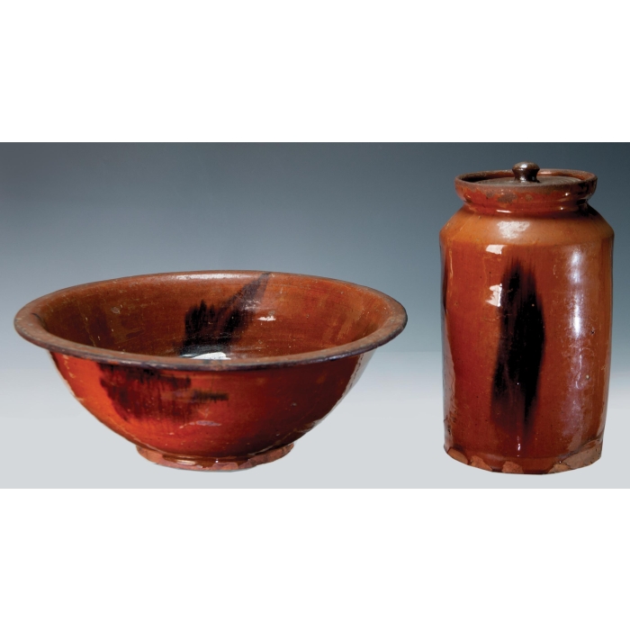 Lot 26: Redware Bowl and Jar