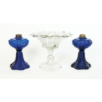 Lot 131: Glass Compote and Glass Oil Lamps