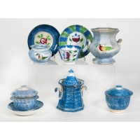 Lot 247: 19th C. Blue Spatterware; Sprigware