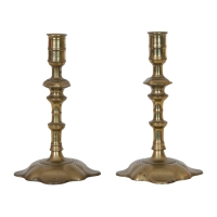 Lot 100A: 18th C. Brass Candlesticks