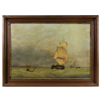 Lot 193: 19th C. Oil on Canvas Nautical Scene