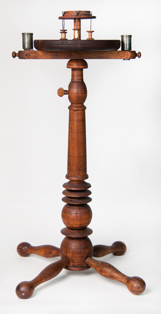 Lot 40: Rare 19th c. Adjustable Top Candle/Sewing Stand