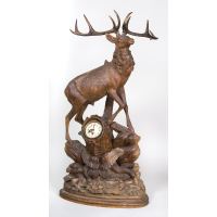 Lot 71: 19th c. Carved Deer With Clock