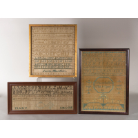 Lot 129: Three 19th c. School Girl Needlework Samplers