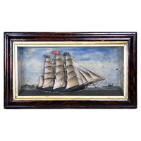Lot 131: Two 19th c. Shadow Boxes of Schooners