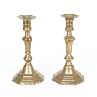 Lot 204: Pair of Early Tall Brass Candlesticks