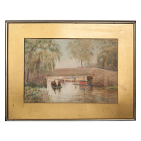Lot 231: Antique Framed Landscape Watercolor