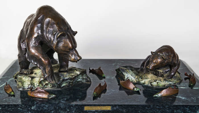bronze, sculpture, marble, valdez, bears