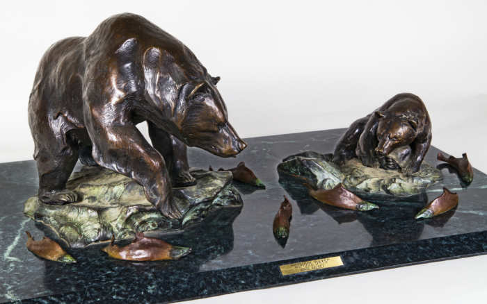 bronze, sculpture, marble, valdez, bears