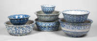blue, spongeware, mixing, bowls