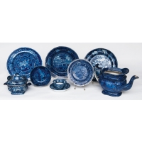 Blue, English, Staffordshire, bowl, teapot