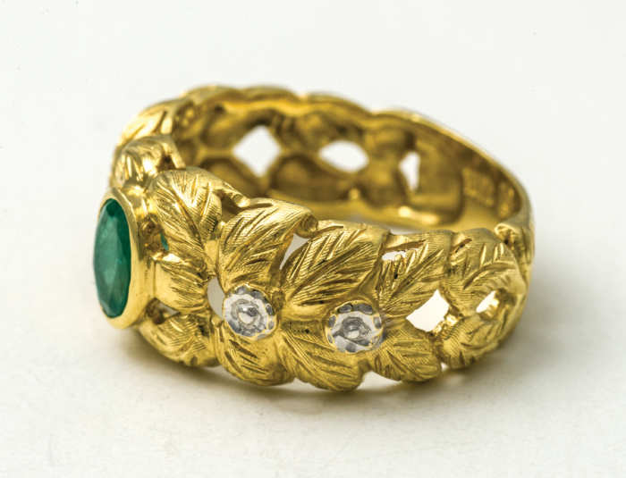 gold, ring, emerald, 18K