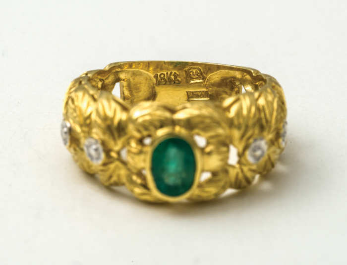 gold, ring, emerald, 18K