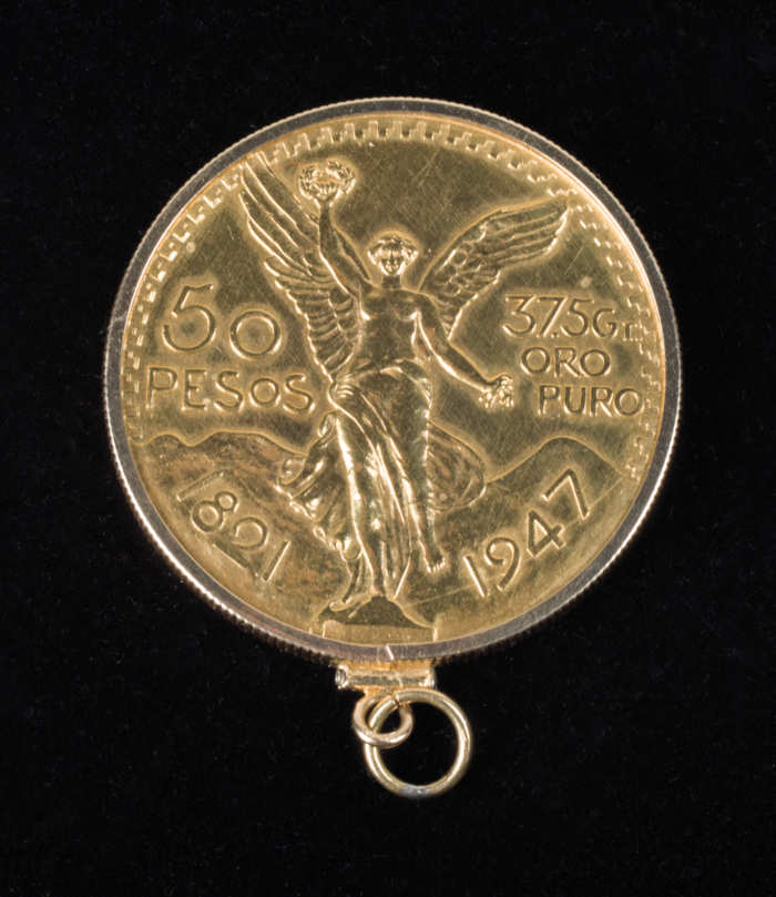 mexican, gold, coin, 14k