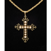 14k, gold, cross, diamond, chain, necklace