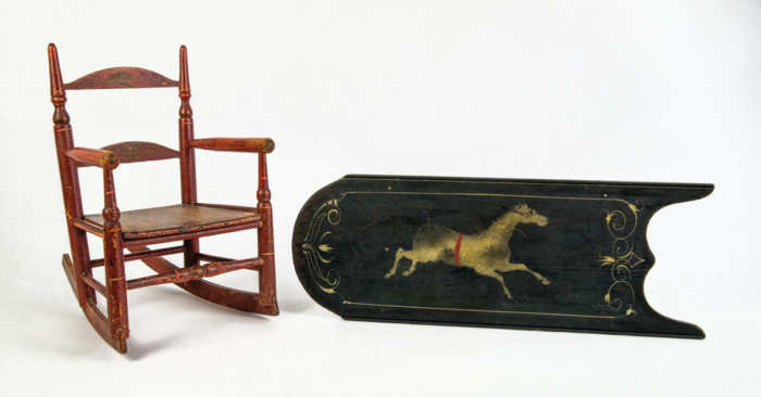 Child's Rocker, And Sled Top With Horse