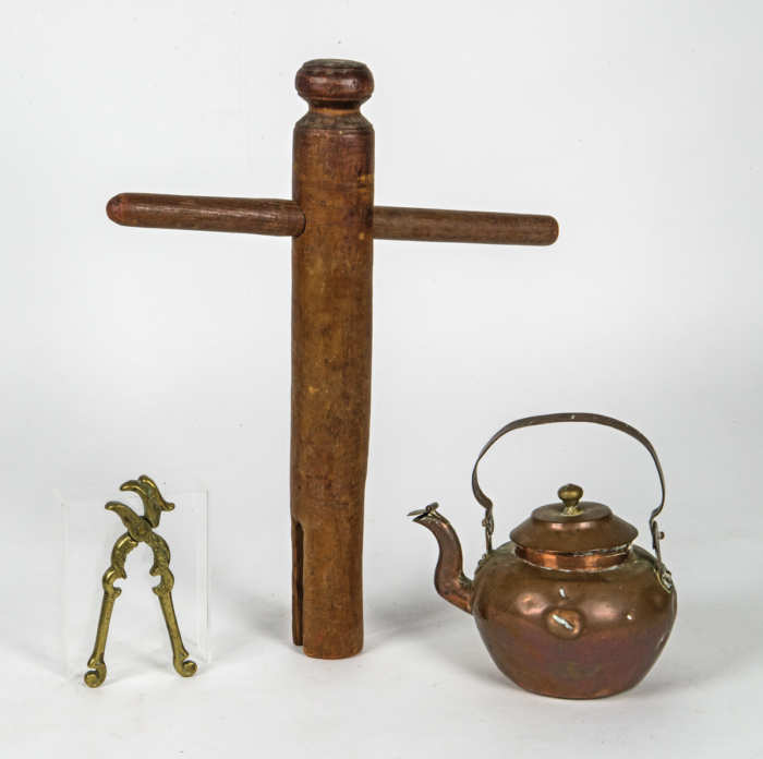 Brass Nutcracker, Bed Wrench, And Teakettle