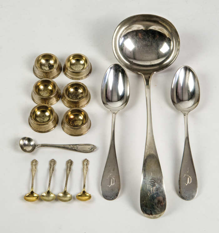 Coin Silver Ladle, Salts, Spoons