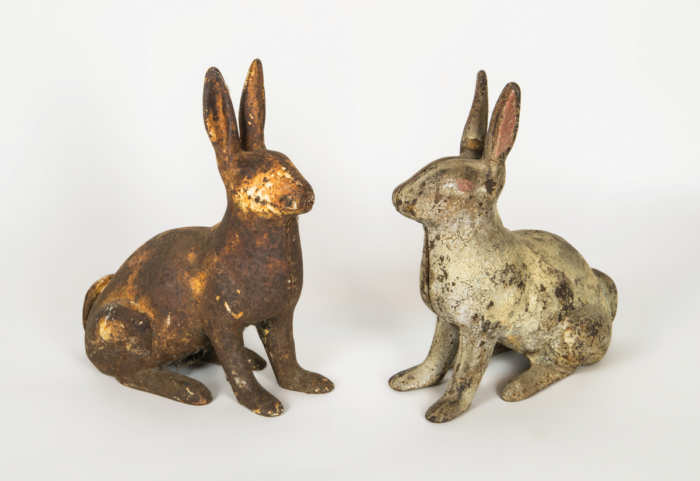 Two Cast Iron Rabbits