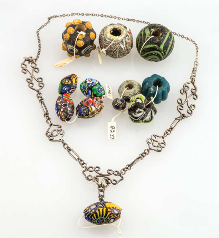 Millefiori Beads, Silver Necklace