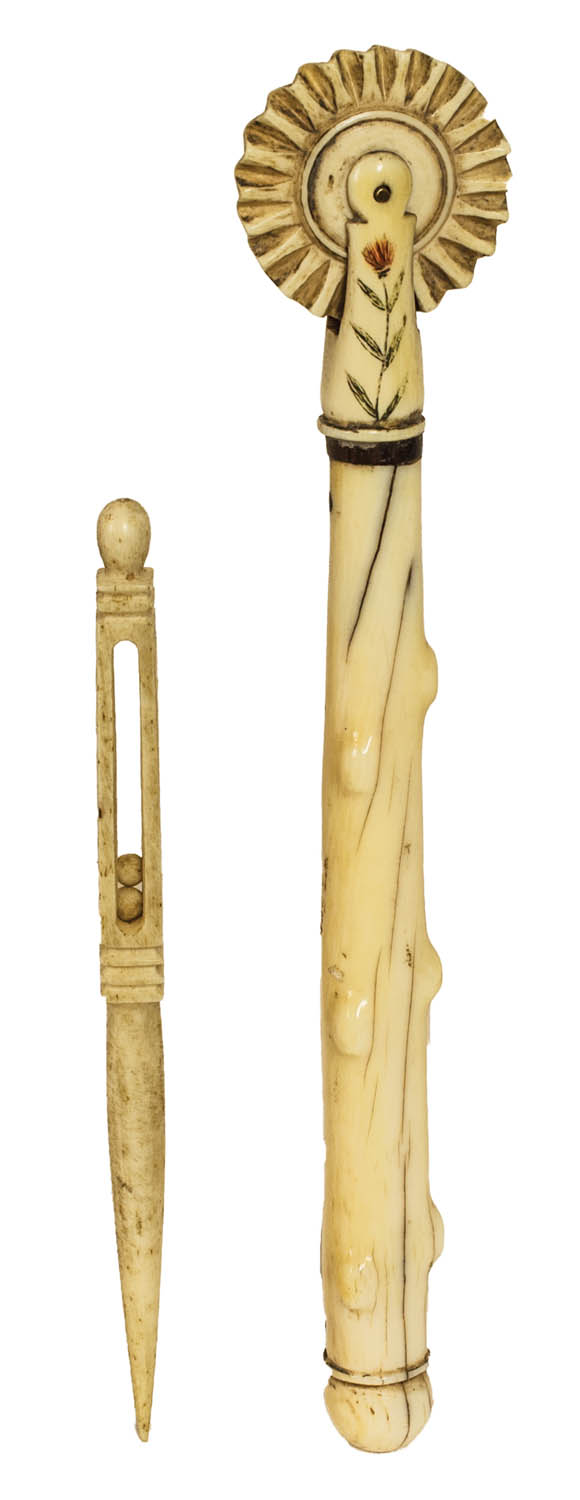 Lot 119A: Two 19th C. Whalebone Carved Gifts