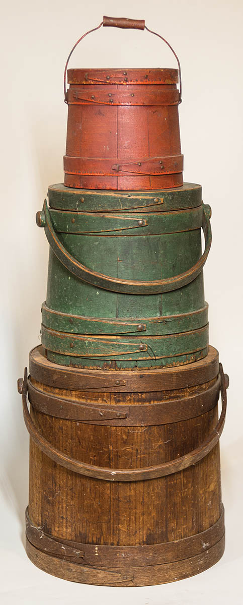 Lot 78: Three 19th C. Lidded Firkins
