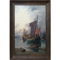 Lot 117: European Harbor Scene