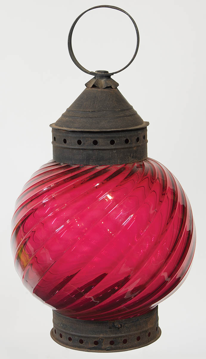 Lot 137: Cranberry Glass Candle Lantern