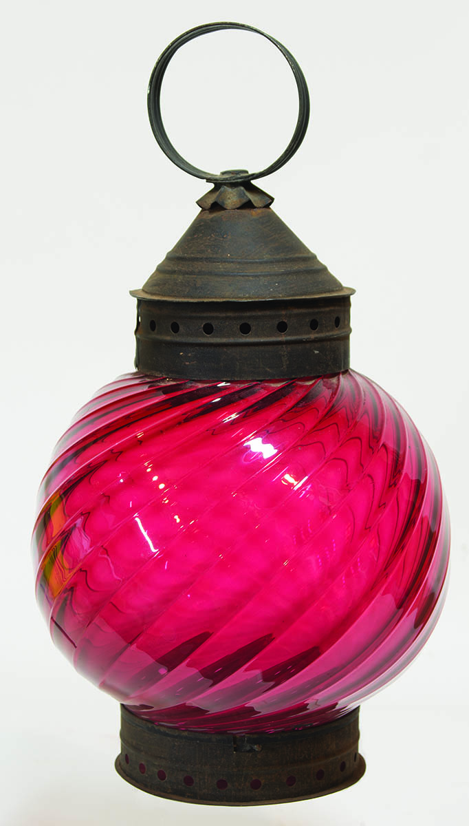 Lot 137: Cranberry Glass Candle Lantern - Image 2