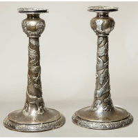 Lot 174:  19th C. Chinese Silver Candlesticks