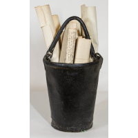 Lot 260: Leather Fire Bucket Filled with 12 Documents
