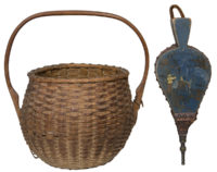 Lot 279: Tall Carved Basket; Fireplace Belows