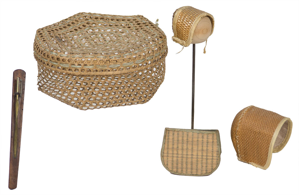 Lot 124: Bonnets, Needlecase, Basket, Tool